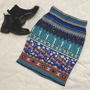 HDR skirt for Anthropologie. Size S - llama alpaca teal blue and orange skirt